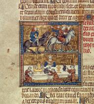 King riding and at table
