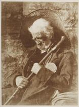 Mr. Henning as Edie Ochiltree, a study at Bonaly. Half-length portrait of John Henning (1771-1851), asleep in the open air, wearing a sun hat and grasping a staff. He is dressed as Edie Ochiltree, the