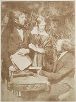 Dr. George Bell, Miss Bell and Revd. Thomas Bell. Outdoor portrait group, with Rev. Thomas Blizzard Bell (1815-1866) seated at a table, Dr George Bell (d. 1889) and Alexina Bell (Lady Alexina Moncrief