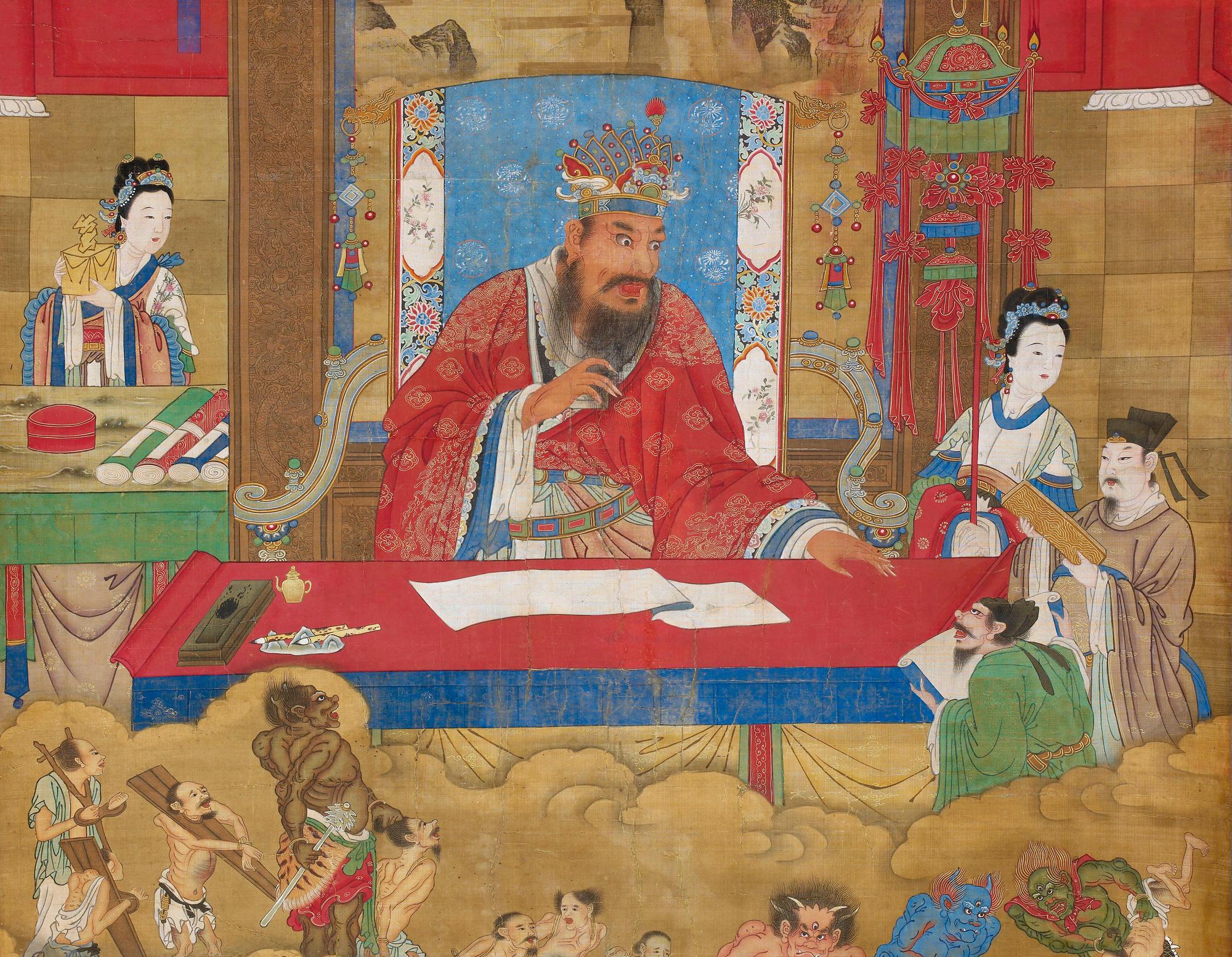 Wuguan wang, King of the Fourth Hell. China, Ming dynasty, 17th CE. Ink on paper, 210 x 103 cm. Inv. EO773. Photo: Thierry Ollivier.