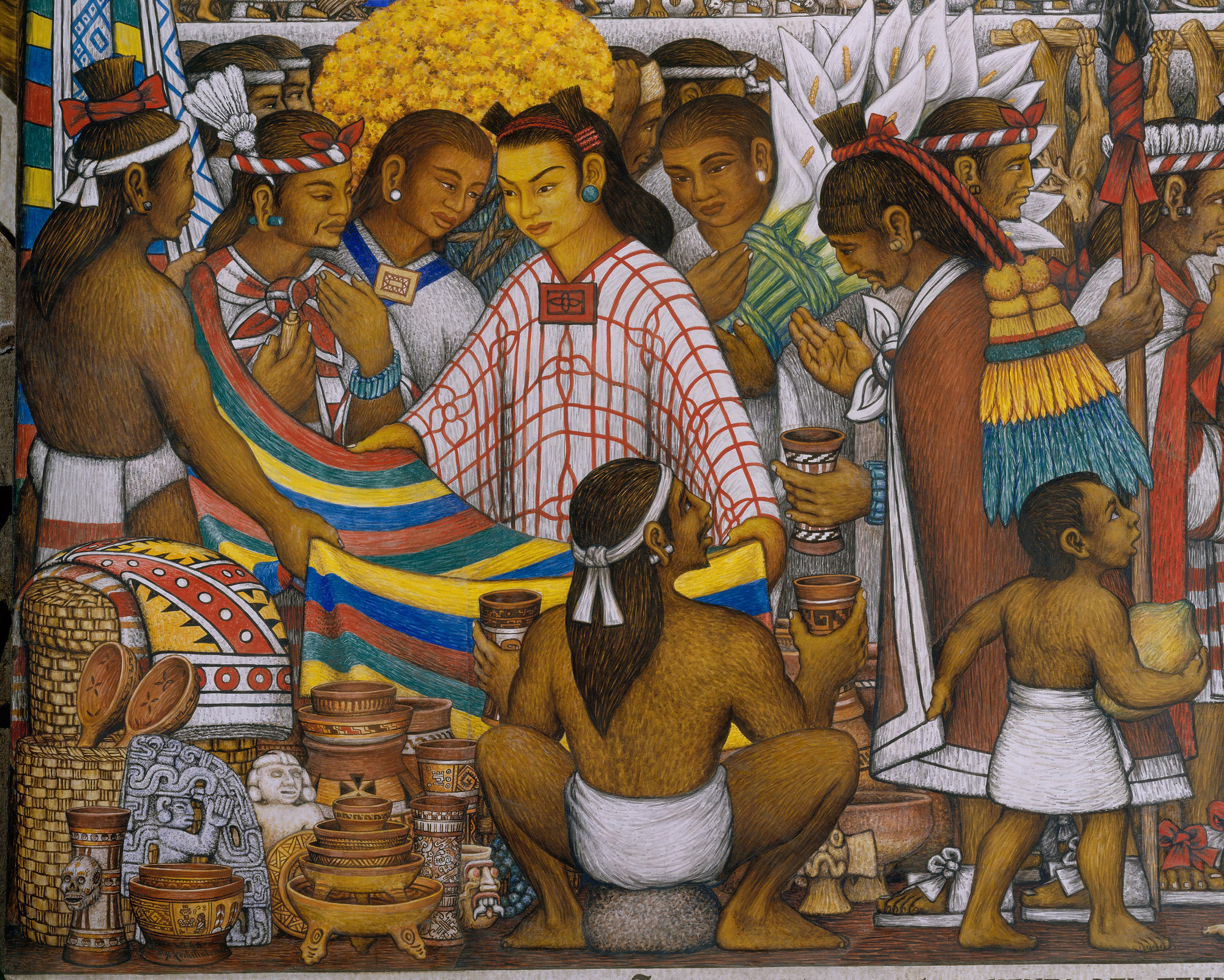 Frescoes of the Government Palace: the market of Ocotelolco at the gold time of Tlaxcala, 1956-86.