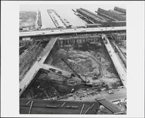 [Aerial view of the World Trade Center construction site.]