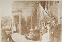 Lord Cockburn's family, Bonaly. Group of Lord Cockburn's family, posed with David Octavius Hill and John Henning in front of Bonaly Tower. Sitters identified (left to right) as follows: David Octavius
