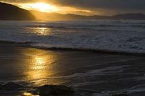 Sunset in  Barinatxe or Salvaje beach. Biscay province. Basque Country.