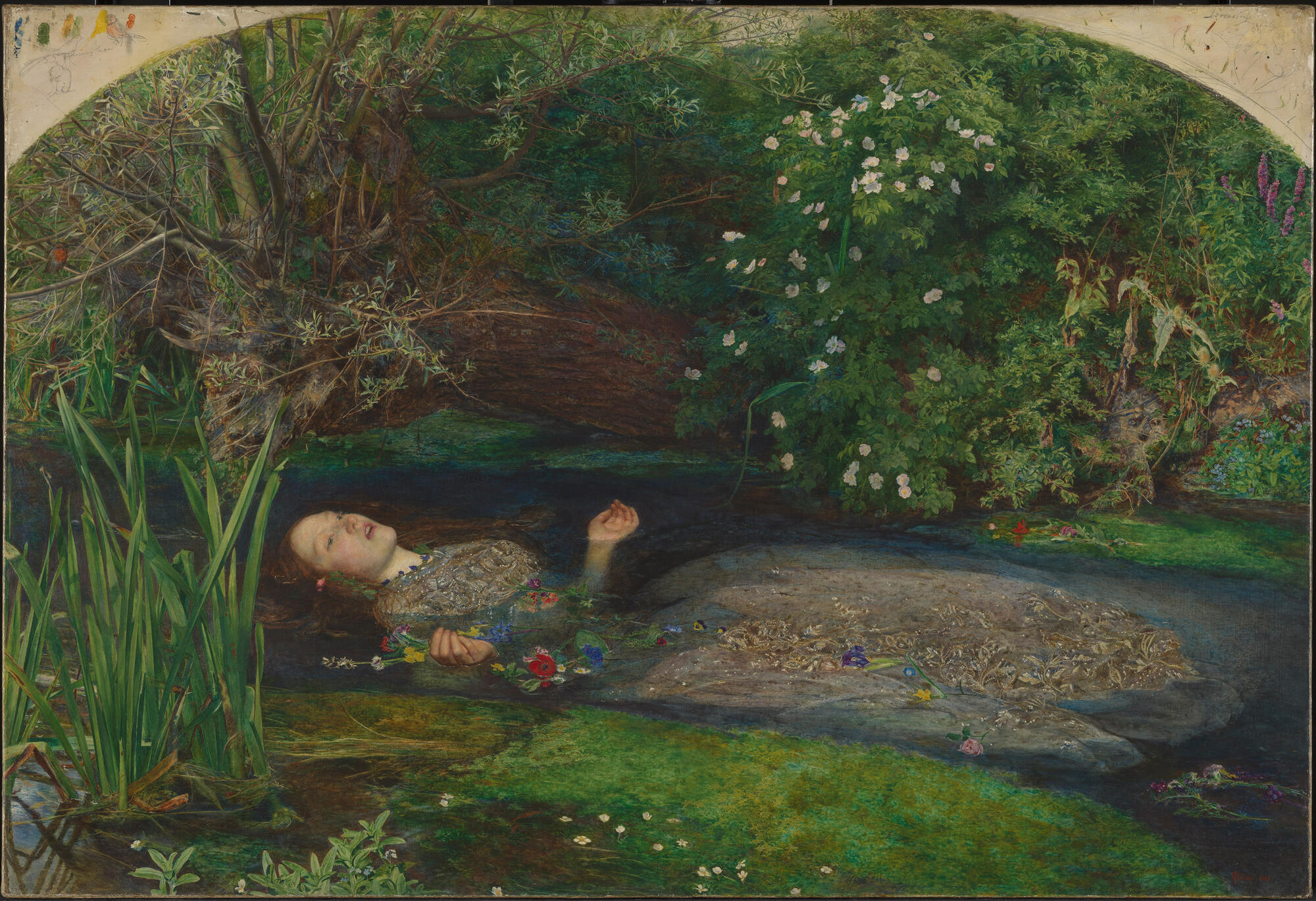 Ophelia. 1851-1852. Oil on canvas, 762 x 1118 mm. Image with frame (M05290). Presented by Sir Henry Tate 1894 (N01506).